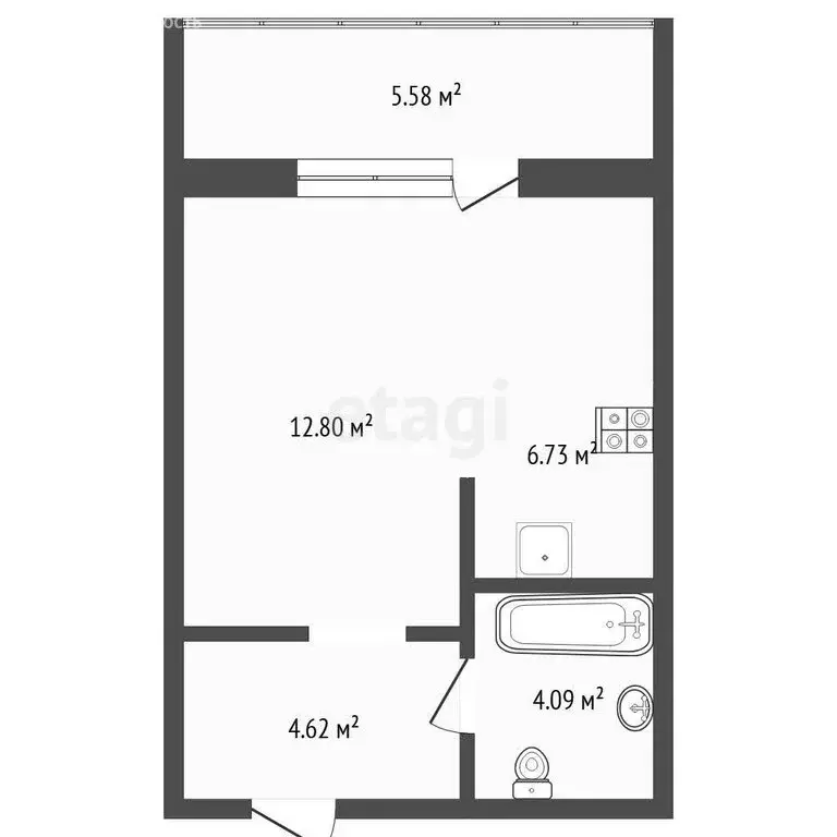 Квартира-студия: Тюмень, улица Тимофея Чаркова, 81к2 (28.8 м) - Фото 1