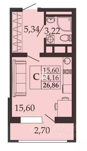 Квартира, студия, 26.9 м - Фото 1