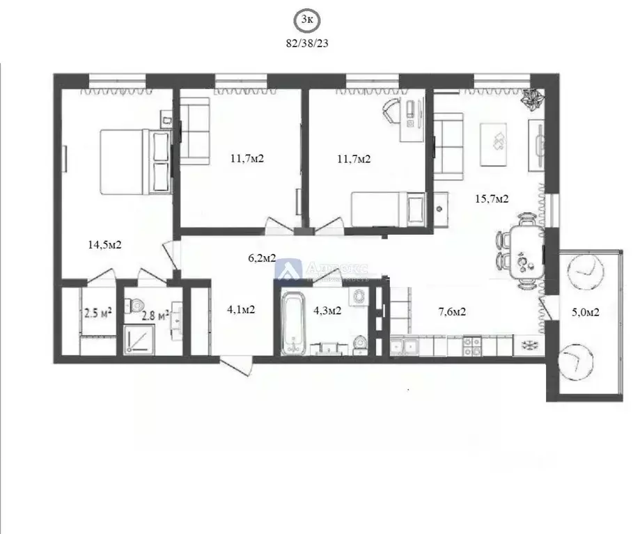 3-к кв. Тюменская область, Тюмень ул. Фармана Салманова, 16 (81.1 м) - Фото 1