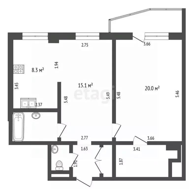 2-к кв. Москва Малая Филевская ул., 66 (58.6 м) - Фото 2