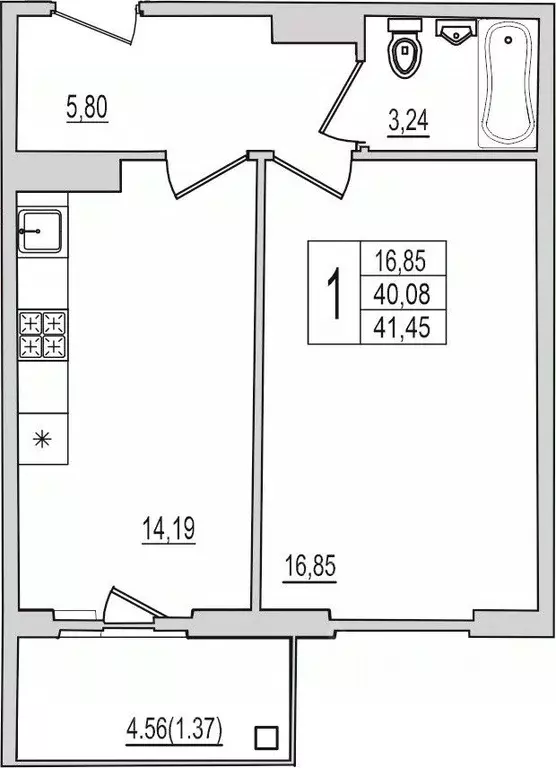 1-к кв. Псковская область, Псков Рижский просп., 94Г (41.45 м) - Фото 1