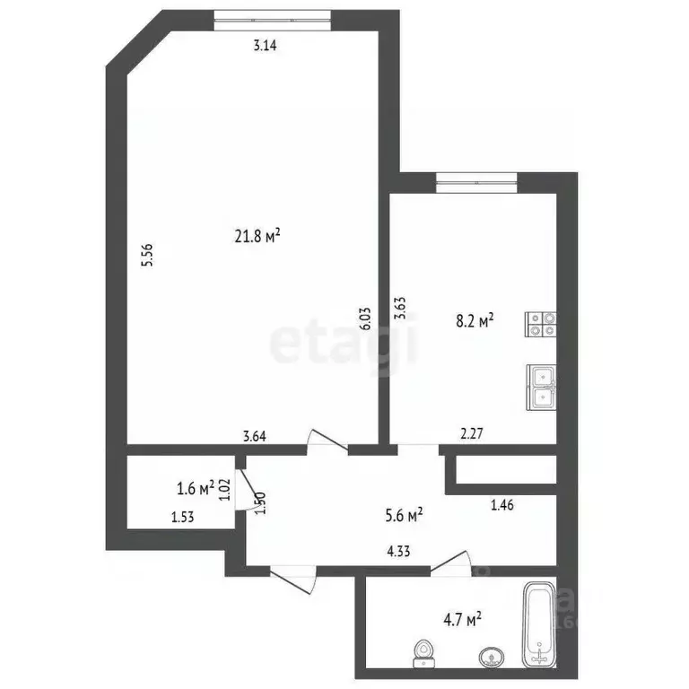 1-к кв. Калининградская область, Калининград Ростовская ул., 13 (42.0 ... - Фото 2