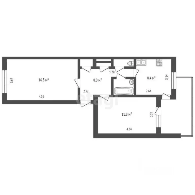 2-к кв. Крым, Симферополь ул. Маршала Василевского (49.3 м) - Фото 2