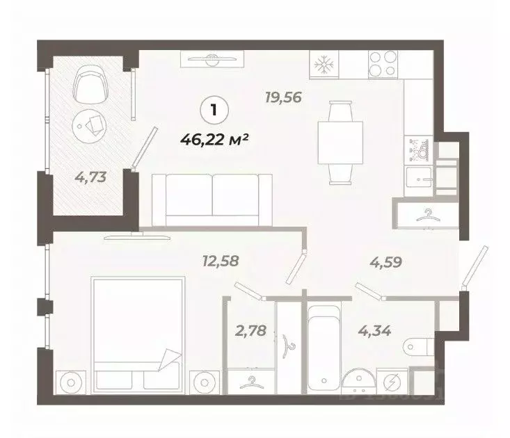 1-к кв. Санкт-Петербург ул. Коли Томчака, 21Д (46.22 м) - Фото 0