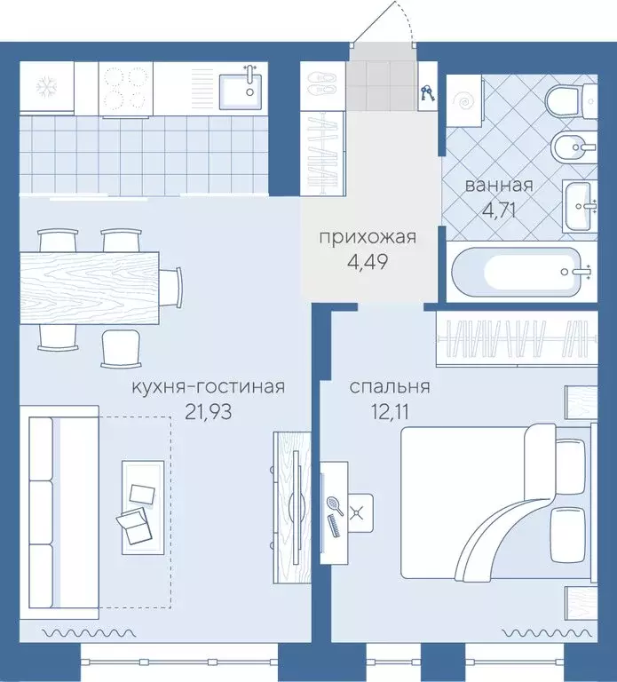 1-комнатная квартира: Тюмень, Краснооктябрьская улица, 14 (41.5 м) - Фото 1