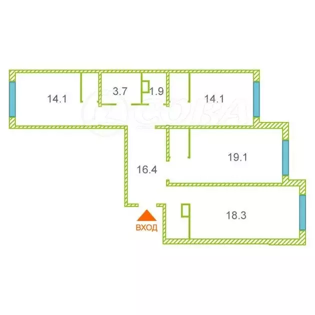 3-комнатная квартира: Тюмень, Заполярная улица, 13 (85 м) - Фото 1