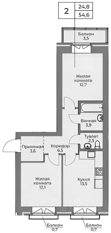 2-к кв. Новосибирская область, Новосибирск Кубовая ул., 113/5 (54.0 м) - Фото 1