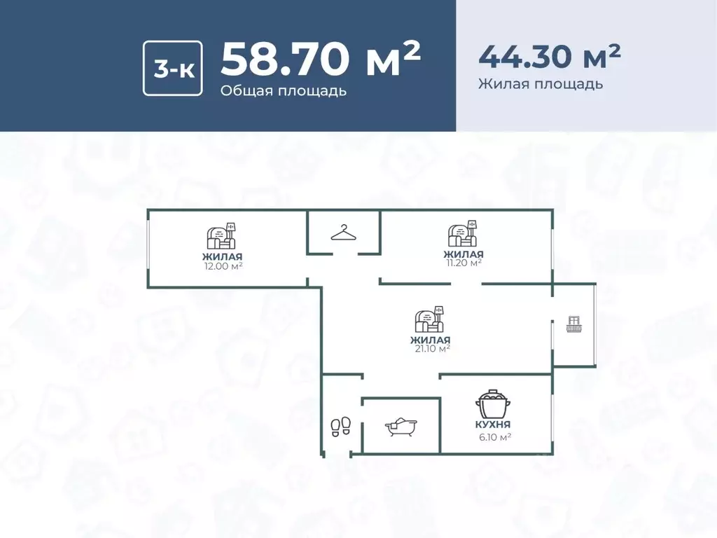 3-к кв. Волгоградская область, Волгоград Бобруйская ул., 4 (58.7 м) - Фото 1