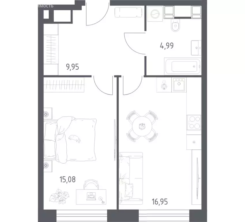 1-комнатная квартира: Москва, Пятницкое шоссе, 56Б (46.97 м) - Фото 1