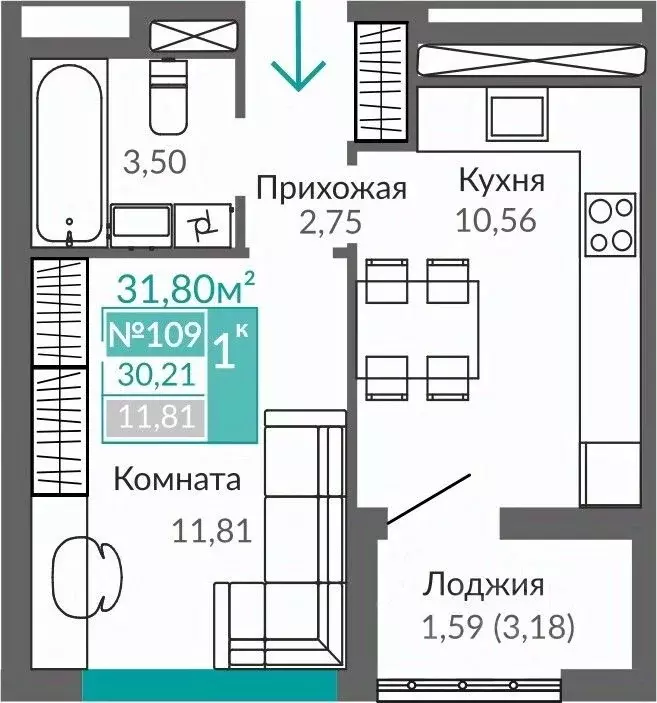 1-к кв. Крым, Симферополь Крымская роза мкр,  (30.21 м) - Фото 0