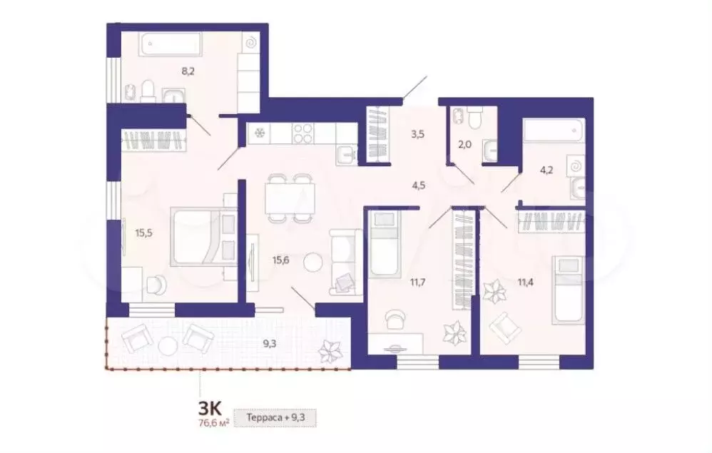 3-к. квартира, 76,6 м, 14/14 эт. - Фото 1