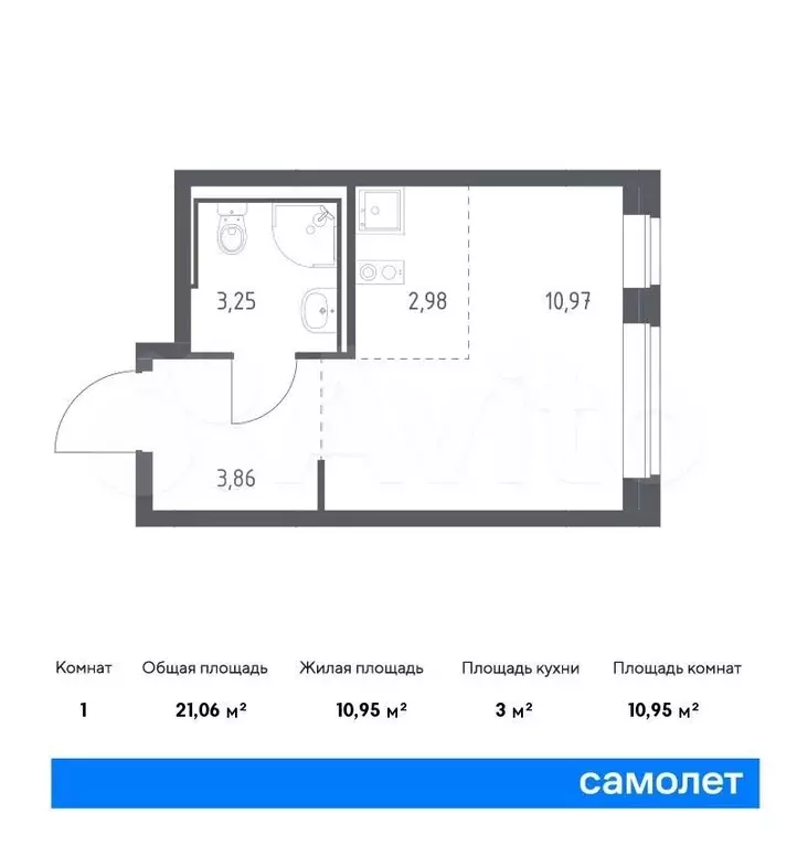 Квартира-студия, 21,1 м, 19/24 эт. - Фото 0