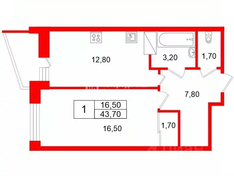 1-к кв. Санкт-Петербург ш. Суздальское, 28к2 (43.7 м) - Фото 2
