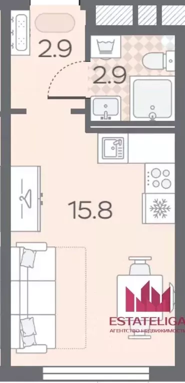 Студия Москва Производственная ул., 17 (22.0 м) - Фото 1