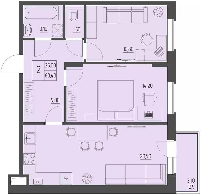 2-к кв. Ростовская область, Батайск ул. Макаровского, 4к2 (59.5 м) - Фото 0