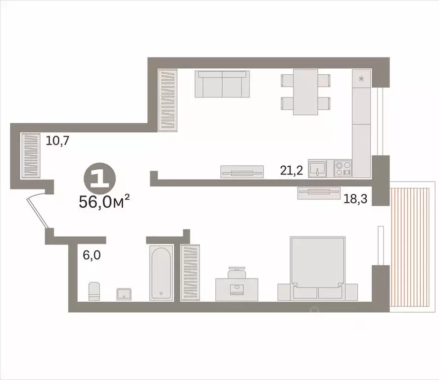 1-к кв. Новосибирская область, Новосибирск ул. Гоголя, 40/1 (56.0 м) - Фото 1