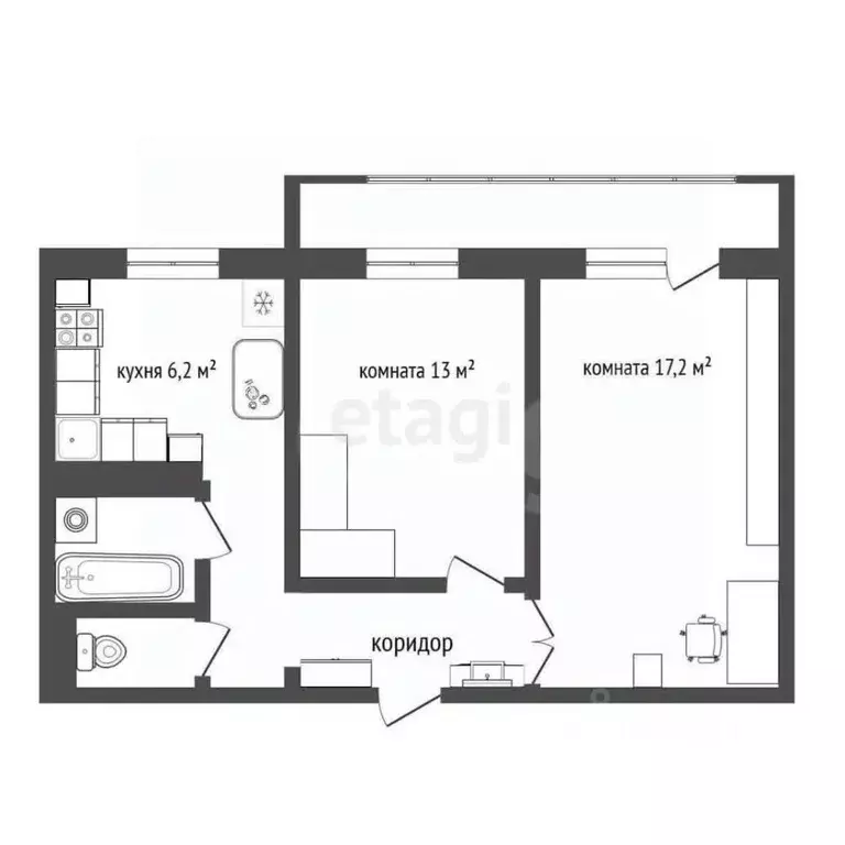 2-к кв. Белгородская область, Белгород бул. Первого Салюта, 3 (44.9 м) - Фото 2