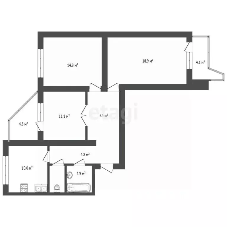 3-к кв. Московская область, Одинцово ул. Говорова, 26 (76.2 м) - Фото 2