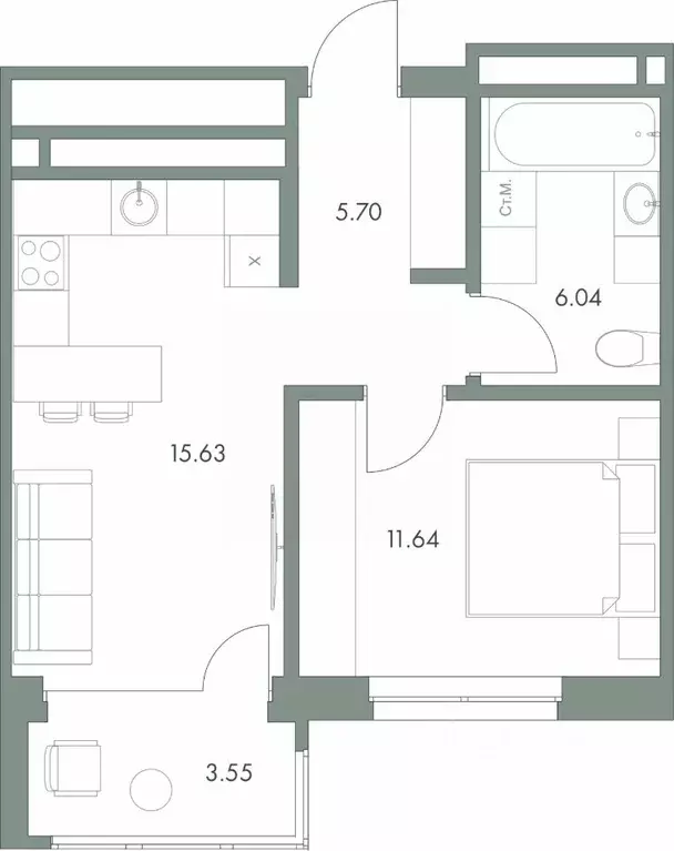 1-к кв. Ханты-Мансийский АО, Сургут ул. Крылова (42.56 м) - Фото 0