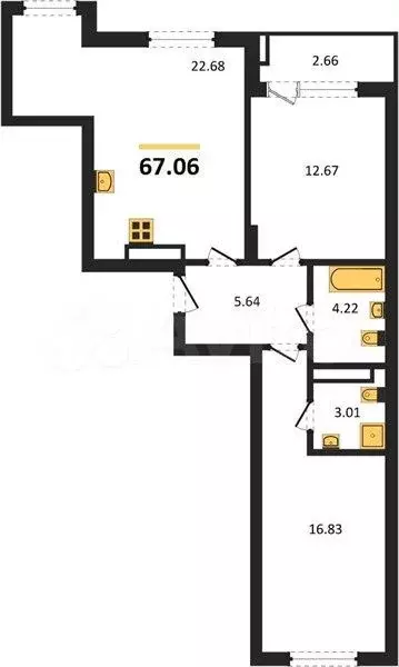 2-к. квартира, 69,4 м, 9/9 эт. - Фото 1