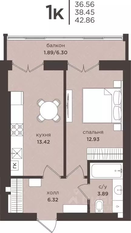 1-к кв. Калининградская область, Гурьевск  (38.45 м) - Фото 0