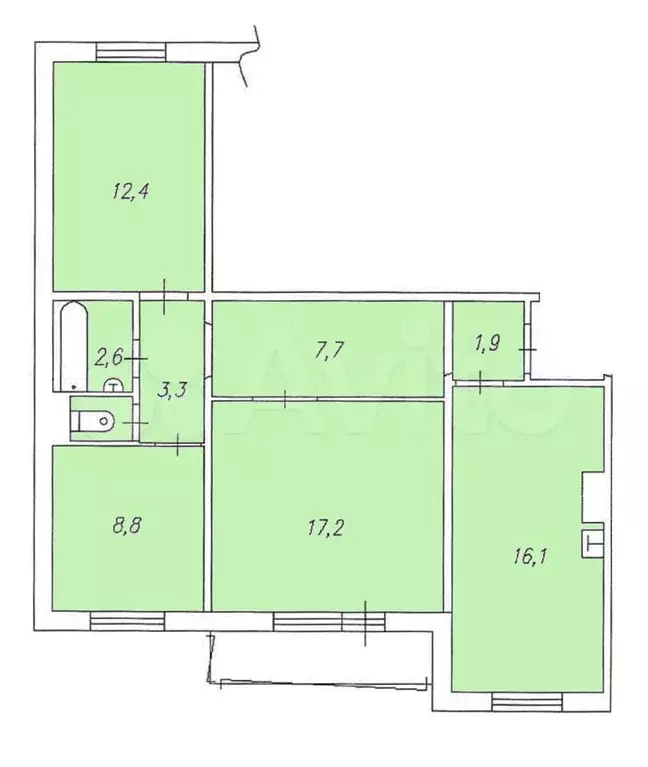 3-к. квартира, 71,1 м, 10/10 эт. - Фото 0