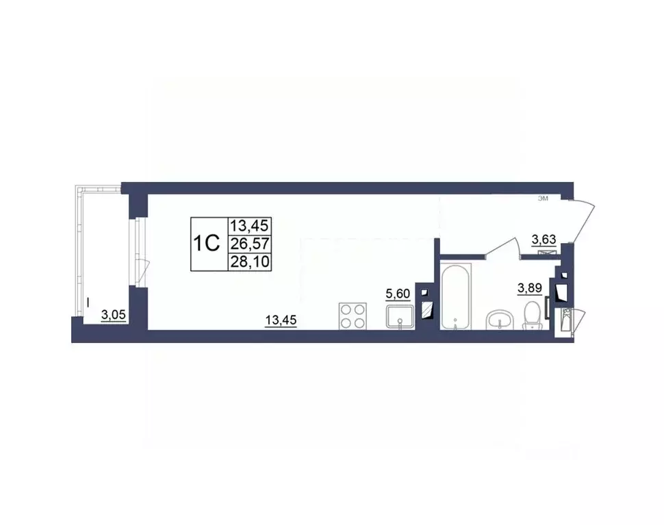 Студия Башкортостан, Уфа Космос жилой комплекс, лит1 (26.97 м) - Фото 1