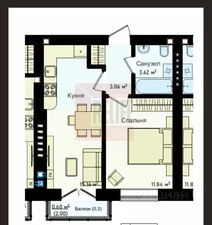 1-к кв. Калининградская область, Калининград ул. Сержанта Мишина, 83к2 ... - Фото 2