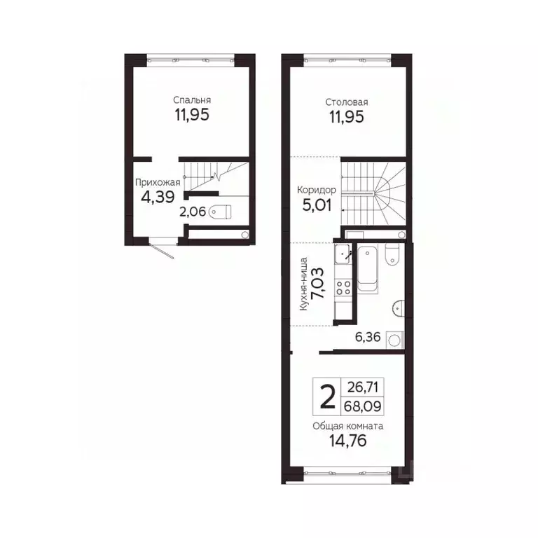 2-к кв. Томская область, Томск Комсомольский просп., 48Б (68.09 м) - Фото 0