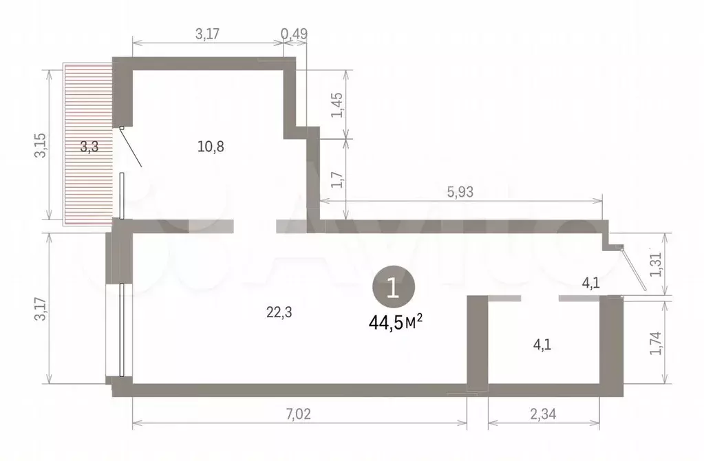 1-к. квартира, 44,5 м, 6/8 эт. - Фото 1