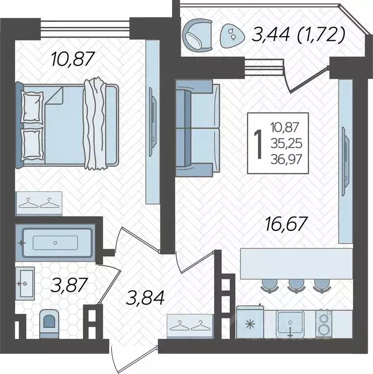 1-к кв. Краснодарский край, Краснодар Уральская ул., 87/7 (37.8 м) - Фото 1