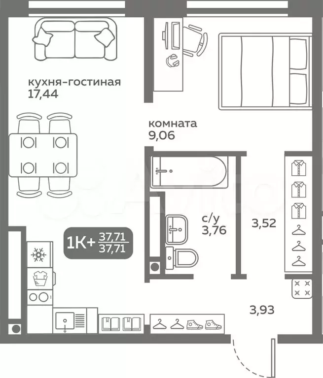 1-к. квартира, 37,7 м, 20/20 эт. - Фото 0