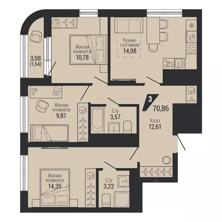 3-к кв. Свердловская область, Екатеринбург ул. Красных Командиров, 80 ... - Фото 2