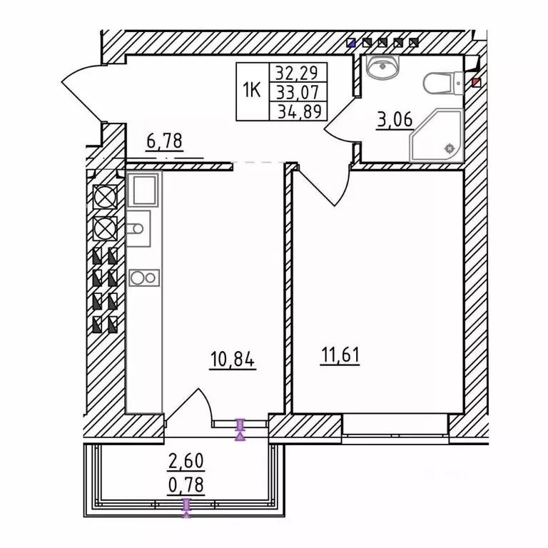 1-к кв. Калининградская область, Зеленоградск  (34.89 м) - Фото 1