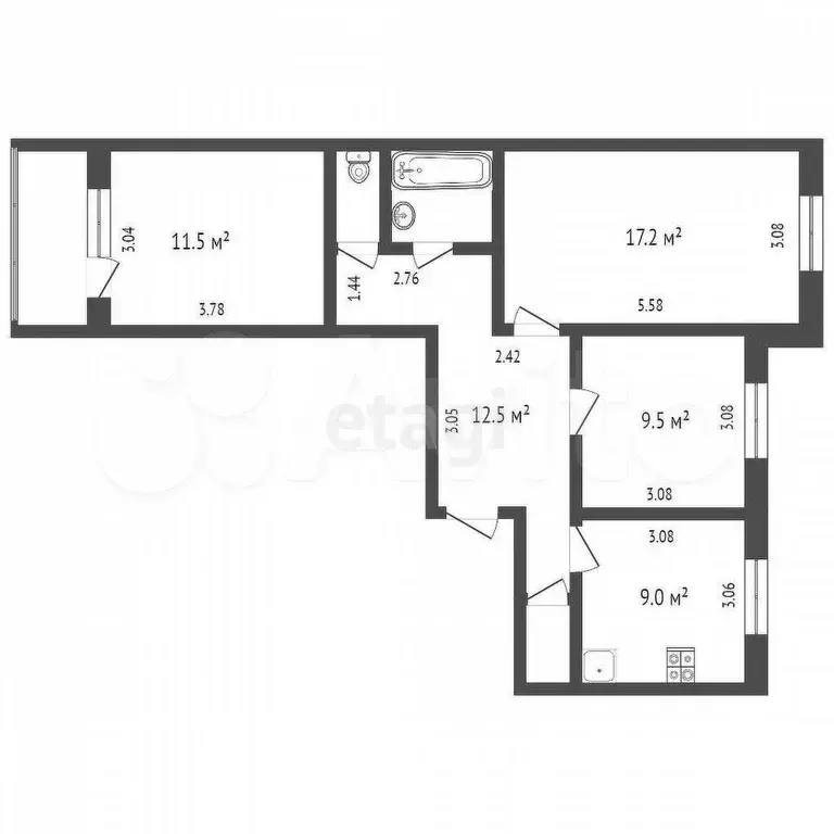 3-к. квартира, 65 м, 1/5 эт. - Фото 0
