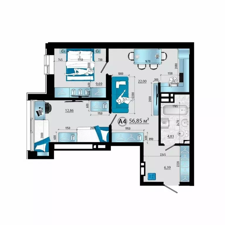 3-комнатная квартира: Владивосток, Ленинский район (56.85 м) - Фото 1