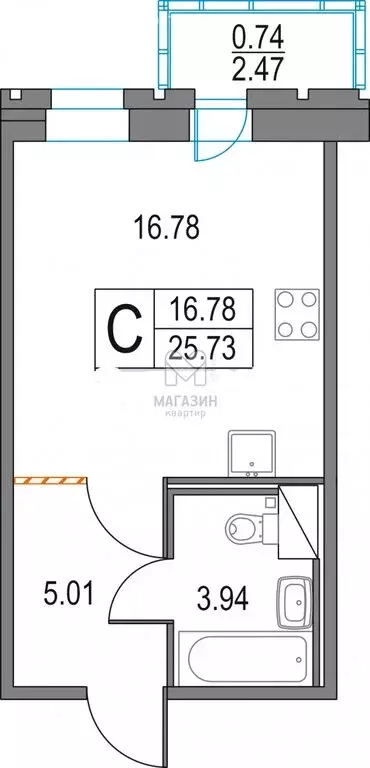 Квартира-студия: Санкт-Петербург, Коломяжский проспект, 13к2 (26 м) - Фото 1