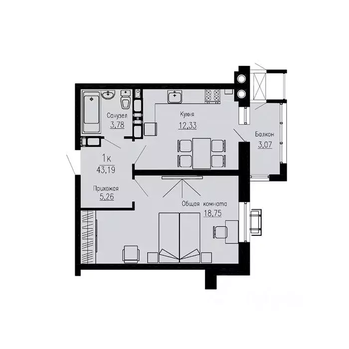 1-к кв. Ставропольский край, Пятигорск Скачки мкр,  (43.19 м) - Фото 1