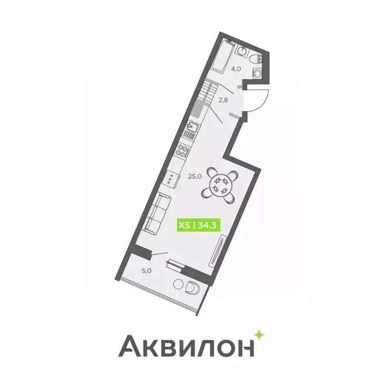 Студия Санкт-Петербург ул. Чирикова, 5 (34.3 м) - Фото 0