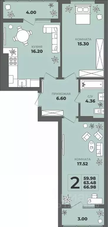 2-к кв. Калининградская область, Калининград ул. Генерала Толстикова, ... - Фото 1