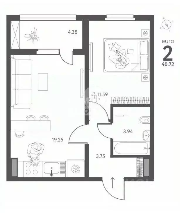1-к кв. Липецкая область, Липецк Ленина-Соборная пл. (40.72 м) - Фото 2