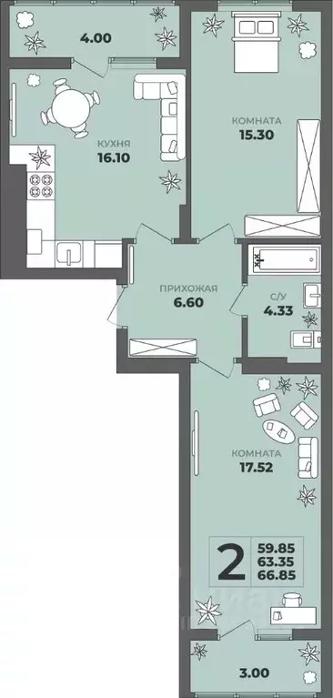 2-к кв. Калининградская область, Калининград ул. Генерала Толстикова, ... - Фото 1