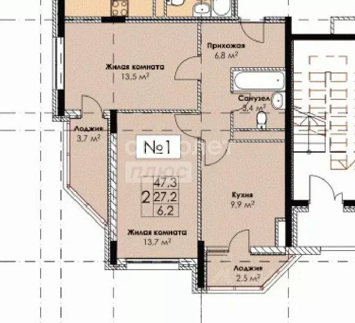 Квартира, 2 комнаты, 50 м - Фото 0