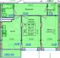 2-к. квартира, 65 м, 4/10 эт. - Фото 0