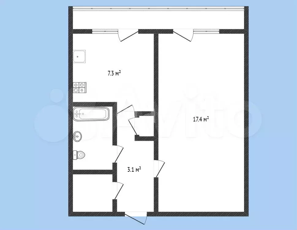 1-к. квартира, 32,6 м, 2/5 эт. - Фото 0