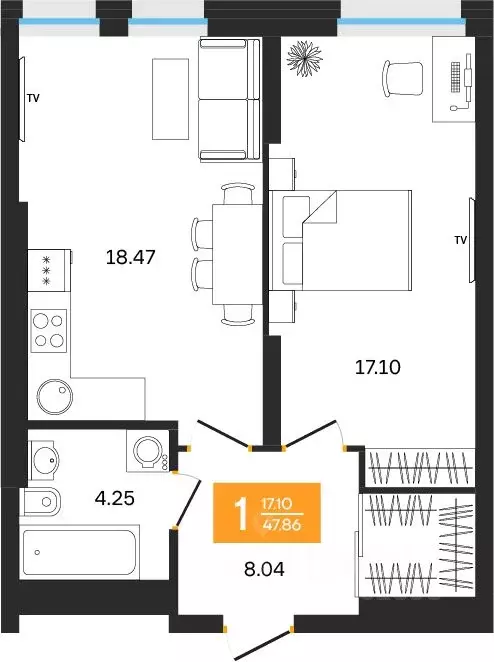 1-к кв. Башкортостан, Уфа ул. Султанова, 28 (47.86 м) - Фото 1