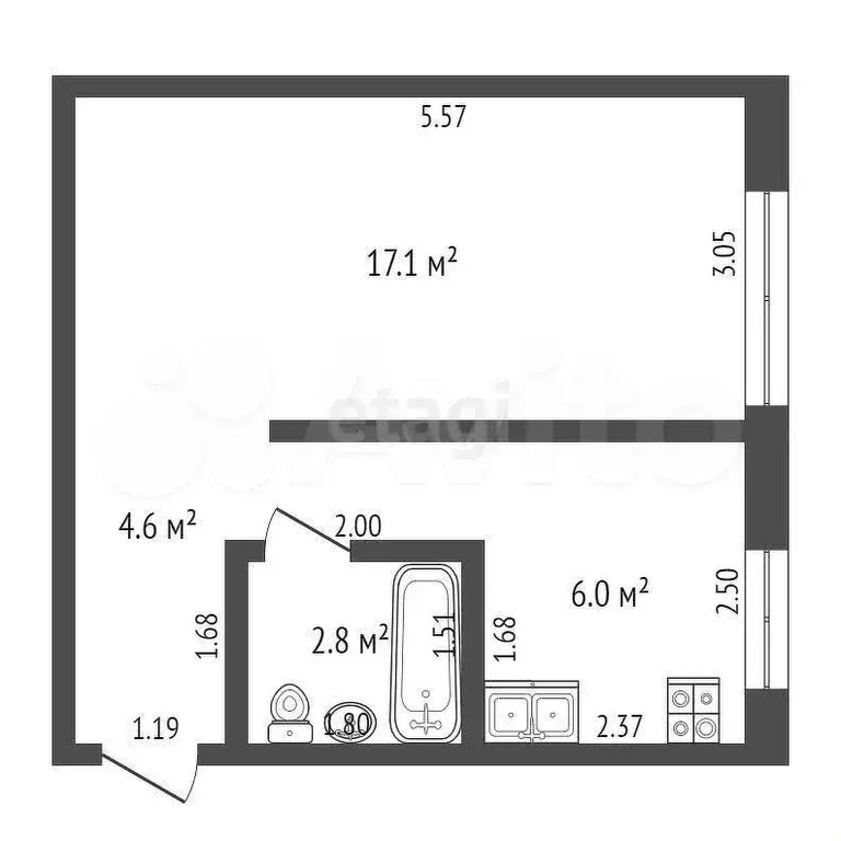 1-к. квартира, 30,5 м, 1/5 эт. - Фото 0