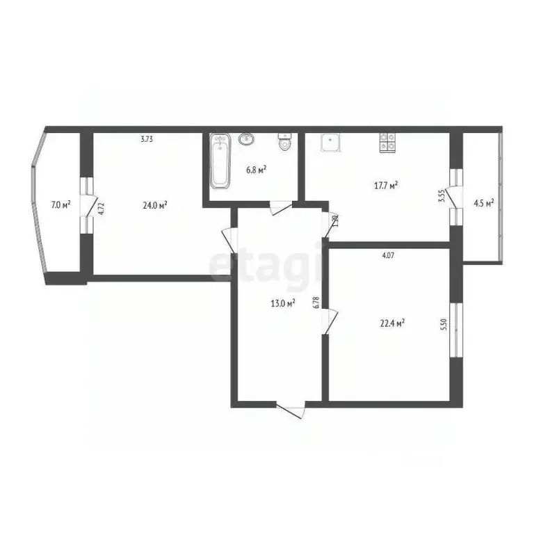 2-к кв. Тюменская область, Тюмень ул. Герцена, 82/1 (82.9 м) - Фото 1