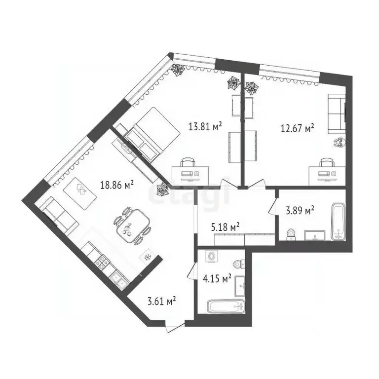 2-к кв. Тюменская область, Тюмень ул. Фармана Салманова, 5 (60.0 м) - Фото 1