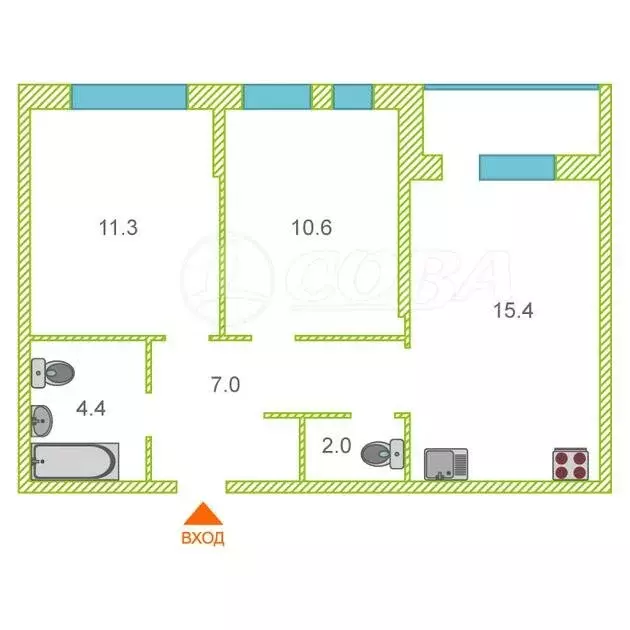 2-комнатная квартира: Тюмень, Полевая улица, 117к4 (51 м) - Фото 0